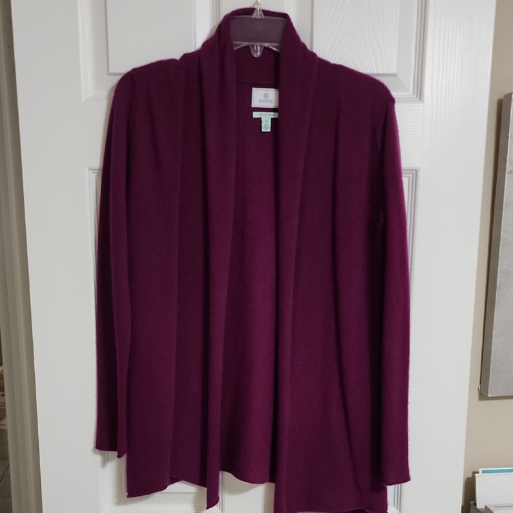 Susina Purple Cardigan Sweater Lightweight Open-Front